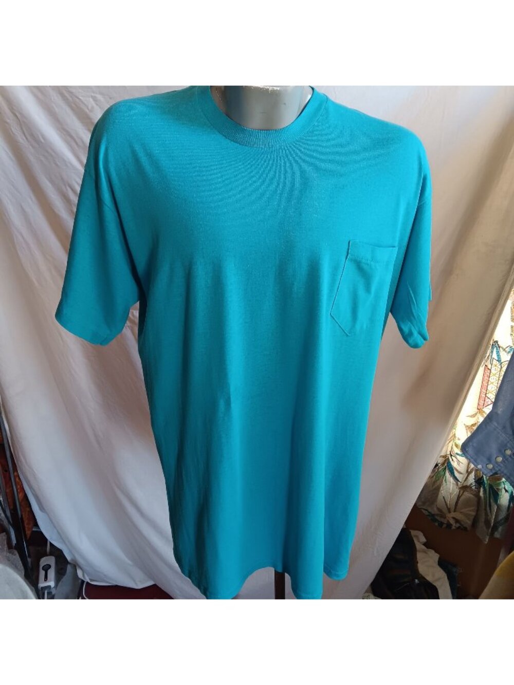 XL True Vintage T-shirt Single Stitch Teal Crewneck T-Shirt Stash Pocket 1990s